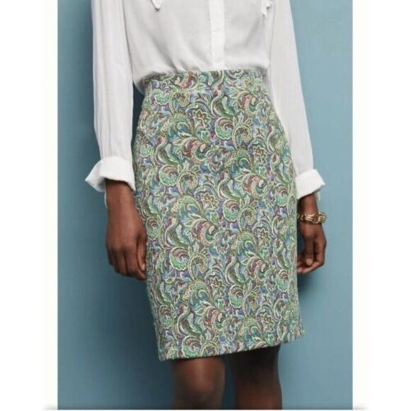 ✅ ANTHROPOLOGIE MAEVE GREEN Paisley Pencil Skirt SIZE X-LARGE - Picture 1 of 6
